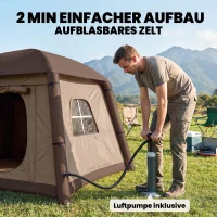Outsunny Opblaasbare Campingtent voor 1-2 Personen Outdoor Familie Tent met Haak, Luchtpomp, Vensters en Deuren voor 4 Seizoenen(m-4)