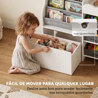 AIYAPLAY Organizador Infantil com Estante para Livros 8 Caixas de Tecido Gaveta com Rodas e Prateleira Branco(m-6)