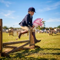 AIYAPLAY Hobby Horse with Wood Wheels, Stick Horse with Grip Handle, Sound, Plush Hobby Horse Toy for Imaginative Play, Pink(m-8)