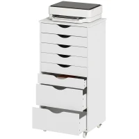 HOMCOM Caisson Bureau Mobile avec 8 Tiroirs, Meuble Rangement Bureau pour Documents et Imprimante, 53x40x103,5cm, Blanc(m-17)