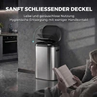 HOMCOM Automatischer Mülleimer Küche mit Infrarot-Bewegungssensor, Sensor Mülleimer 50L in Silber(m-7)