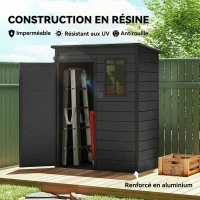 Outsunny Abri de Jardin 1,14 m², Cabane de Jardin pour Outils, Porte Verrouillable, Aération, Fenêtre, 151x92x193cm, Gris Foncé(m-4)