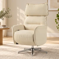 HOMCOM Fauteuil Relax Électrique Pivotant Massant et Chauffant Fauteuil Inclinable en PU Hauteur Réglable Double Moteur Crème(m-9)