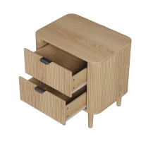Nordic Farmhouse Bedside Table with 2 Drawers, Practical Oak Storage Side Cabinet for Bedroom Living Room, 57L x 40W x 57H cm, Oak(m-13)