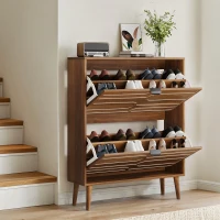 Farmhouse Walnut Shoe Storage Cabinet with 2 Flip Drawers, Slim Fence Shoe Cabinet for Corridor Entrance, 80L x 24W x 98H cm, Walnut(m-5)