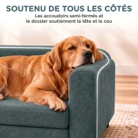 PawHut Canapé pour Chien Lit pour Chien Coussin Déhoussable Lavable Dossier Haut Accoudoirs Velours 101x66x34,5cm Gris(m-5)