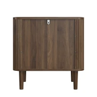 Modern Walnut-Effect Bedside Cabinet with 2 Drawers and Fluted Fronts, Retro Storage for Bedrooms and Offices, 57L x 40W x 57H cm, Walnut(m-12)