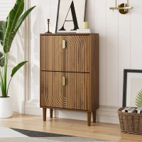 Minimalist Walnut Shoe Storage Cabinet with 2 Flip Drawers, Freestanding Shoe Rack Cabinet for Entryway, 60L x 24W x 96H cm, Walnut(m-6)