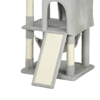 PawHut Arbre à chat tour de jeux pour chat 3 platesformes 2 niches 2 lits 2 hamacs 1 échelle hauteur 177 cm gris clair(m-13)