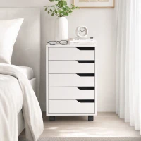 HOMCOM Caisson Bureau Mobile avec 5 Tiroirs, Meuble Rangement Bureau sur Roulettes pour Documents et Imprimante, Blanc(m-8)