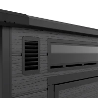 Outsunny 6 x 6 ft Plastic Garden Shed, Wood-Effect Outdoor Storage Shed with Floor, Windows, Lockable Doors and Vents, Dark Grey(m-11)