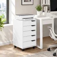 HOMCOM Caisson Bureau Mobile avec 5 Tiroirs, Meuble Rangement Bureau sur Roulettes pour Documents et Imprimante, Blanc(m-15)