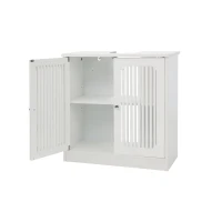 Minimalist Washbasin Cabinet with Louvered Double Doors, Sturdy Floor-Standing Storage Cabinet for Bathroom Utility, 60L x 30W x 60H cm, White(m-9)