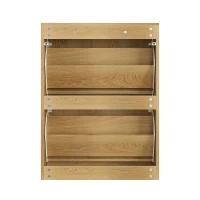 Slim Oak Hidden Shoe Cabinet with 2 Drop-Down Drawers, Mid-Century Freestanding Shoe Cabinet for Hallway, 60L x 24W x 80H cm, Oak(m-14)