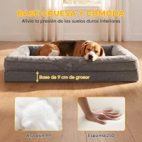 PawHut Cama para Perros Medianos Cama para Gatos Colchón para Perros con Base Antideslizante Funda Lavable 91x68x16 cm Gris(m-5)