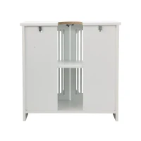Minimalist Washbasin Cabinet with Louvered Double Doors, Sturdy Floor-Standing Storage Cabinet for Bathroom Utility, 60L x 30W x 60H cm, White(m-8)