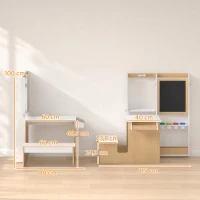AIYAPLAY Mesa Infantil com Banco 5 em 1 com Quadro de Giz/Branco, Rolo de Papel, Arrumação, 4 Copos para Tinta, 3-8 Anos, Branco(m-3)