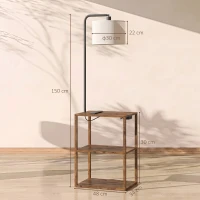 HOMCOM Dimmable Floor Lamp with Shelves, Charging Station, 3-Tier Storage Table, Adjustable Fabric Lampshade, Rustic Brown(m-3)