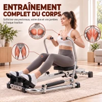 HOMCOM Rameur d'Appartement Pliable pour La Maison - Rameur Hydraulique, 3 Niveaux de Résistance Écran LCD Multifonction Compact - Acier ABS Noir Gris(m-4)