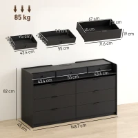 HOMCOM Chest of Drawers for Bedroom with LED Light & Charging Station, 9 Drawers Storage Unit/TV Stand, Black(m-3)
