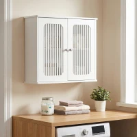 Wall-Mounted Bathroom Cabinet with Louvered Double Doors, Modern Medicine Cabinet for Bathroom and Hallway, 60L x 20W x 52H cm, White(m-1)
