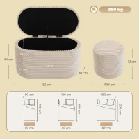 HOMCOM Sitzbank mit Stauraum 3-teiliges ineinanderstellbares Cord Truhenbank Hocker Set Beige(m-3)