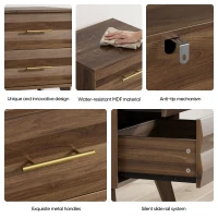 Sturdy Walnut Double Drawer Bedside Table with Metal Handles, Sleek Bedside Storage Cabinet for Bedroom, 50L x 40W x 58H cm, Walnut(m-7)