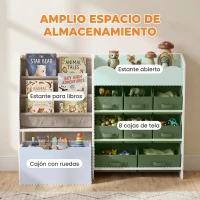 AIYAPLAY Estantería Infantil Juguetes con 8 Cestas de Tela Cajón con Ruedas Librería Estante Abierto 3-8 Años 109x30x80cm Blanco(m-4)