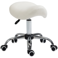 HOMCOM Rollhocker höhenverstellbar Drehhocker 49-61 cm Arbeitshocker drehbar Sattelhocker für Büro Salon Massage Spa Cremeweiß