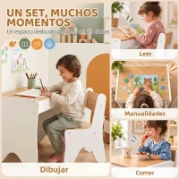 AIYAPLAY Juego de Mesa Infantil con Silla con Cajón Mesa y Silla Infantil Montessori 3 a 8 Años Blanco y Madera Natural(m-7)