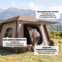 Outsunny Aufblasbares Campingzelt 1-2 Personen Outdoor Familienzelt mit Haken Luftpumpe Fenstern Türen für 4 Jahreszeiten(m-7)