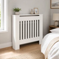 HOMCOM Cache-radiateur couverture radiateur grille d'aération verticale à lattes 78L x 19l x 81H cm en bois Blanc(m-11)