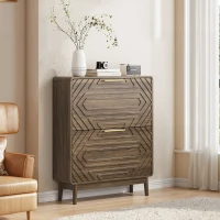 Warm Walnut Shoe Storage Cabinet with 2 Flip-Top Drawers, Mid-Century Freestanding Shoe Cabinet for Entry Hallway, 80L x 24W x 95H cm, Walnut(m-4)