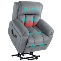 HOMCOM Fotoliu Recliner cu 8 Puncte de Masaj și Buzunar pentru Depozitare, din Piele Ecologică și Oțel, 90x95x103 cm, Gri(m-11)