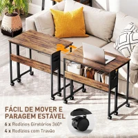 HOMCOM Secretária Dobrável com Rodas, Prateleira e Bolsa de Arrumação, Ideal para Espaços Pequenos, 80x50x75 cm, Castanho Rústico(m-6)