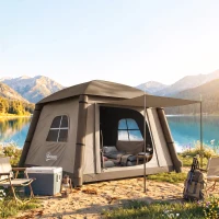 Outsunny Opblaasbare Campingtent voor 1-2 Personen Outdoor Familie Tent met Haak, Luchtpomp, Vensters en Deuren voor 4 Seizoenen(m-8)