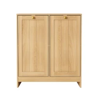 Smart Oak Tilted Laundry Hamper with 2 Baskets, Hidden Free-Standing Laundry Cabinet for Bathroom Utility Room, 66L x 33W x 68H cm, Oak(m-2)