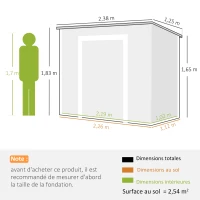 Outsunny Cobertizo de jardín exterior 2,4 x 1,3 m, en resina con suelo, ventana, puertas con cerradura y ventilaciones, gris(m-3)