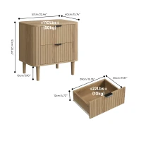 Nordic Farmhouse Bedside Table with 2 Drawers, Practical Oak Storage Side Cabinet for Bedroom Living Room, 57L x 40W x 57H cm, Oak(m-3)