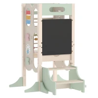 AIYAPLAY Torre Montessoriana 6 in 1 per Bambini, Sgabello Aiutante da Cucina con Lavagna, 2-6 Anni, Verde(m-1)