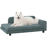PawHut Canapé pour Chien Lit pour Chien Coussin Déhoussable Lavable Dossier Haut Accoudoirs Velours 101x66x34,5cm Gris(m-18)
