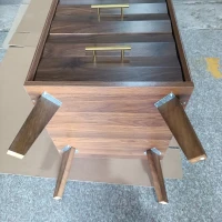 Sturdy Walnut Double Drawer Bedside Table with Metal Handles, Sleek Bedside Storage Cabinet for Bedroom, 50L x 40W x 58H cm, Walnut(m-10)
