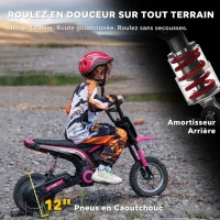 HOMCOM Moto cross électrique enfant moto électrique enfants moteur 350 W batterie 12V 8-16 km/h pneus gonflables 12'' rose(m-7)