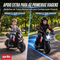 AIYAPLAY Mota Elétrica Infantil 6V com Licença APRILIA, Rodas de Apoio, Frente/Trás, Bateria de Lítio, Música, Vermelha(m-6)