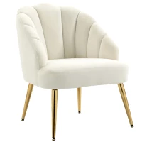HOMCOM Fauteuil Salo, Fauteuil Coquillage Rembourré en Velours avec Pieds Dorés en Acier, 63 x 65 x 84 cm, Crème(m-11)