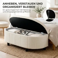 HOMCOM Halbrunde Sitzbank aus Chenille mit Stauraum und hydraulischem Klappdeckel, bis 220 kg, cremeweiß(m-5)