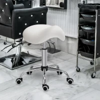 HOMCOM Rollhocker höhenverstellbar Drehhocker 49-61 cm Arbeitshocker drehbar Sattelhocker für Büro Salon Massage Spa Cremeweiß(m-7)