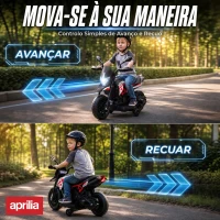 AIYAPLAY Mota Elétrica Infantil 6V com Licença APRILIA, Rodas de Apoio, Frente/Trás, Bateria de Lítio, Música, Vermelha(m-5)