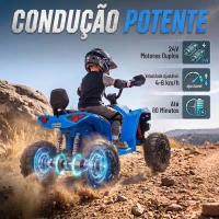 AIYAPLAY Quad Elétrico Infantil 24 V, 2 Lugares, 2 Motores de 120 W, Suspensão às 4 Rodas e Arranque Suave, Azul(m-4)