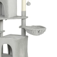 PawHut Arbre à chat tour de jeux pour chat 3 platesformes 2 niches 2 lits 2 hamacs 1 échelle hauteur 177 cm gris clair(m-11)